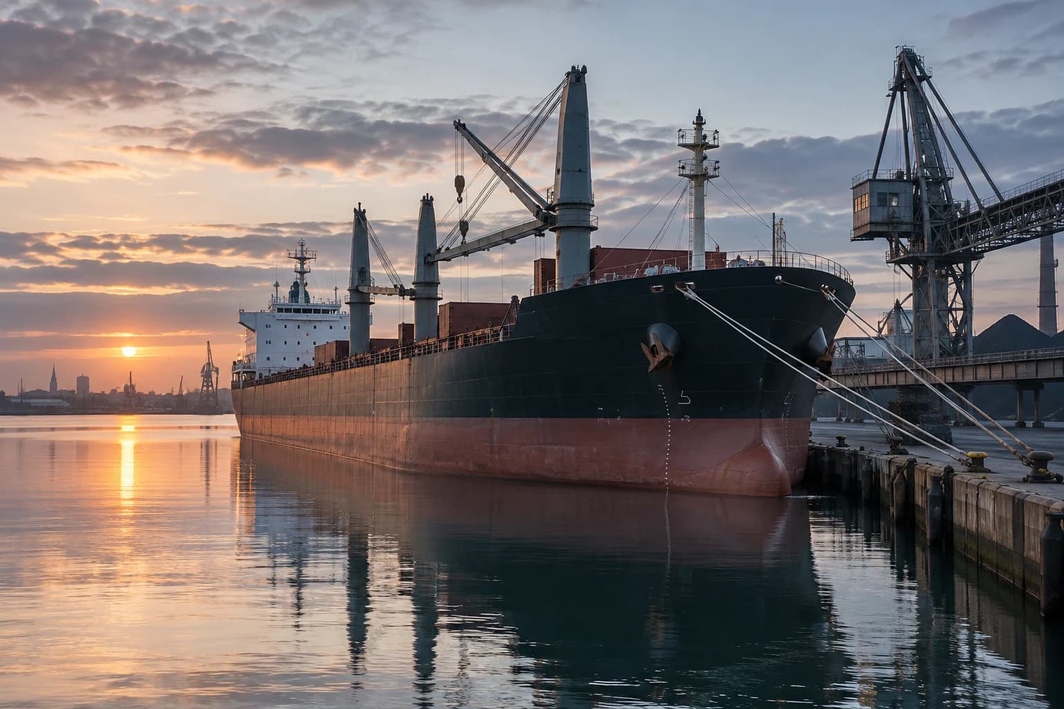 Photo: vessel alongside at dawn