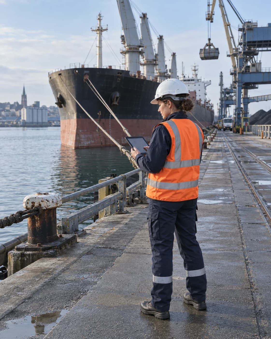 Photo: marine surveyor at work on a quay